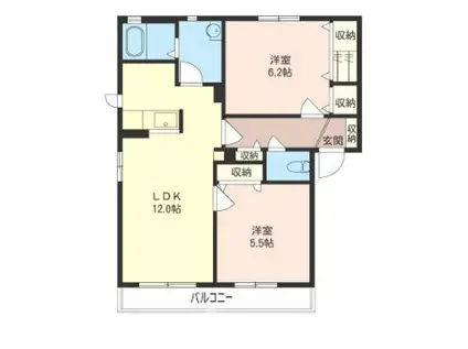 オリオンハイツ B棟(2LDK/1階)の間取り写真