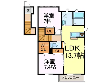 ＪＲ宇都宮線 古河駅 車で8分 2階建 築14年(2LDK/2階)の間取り写真