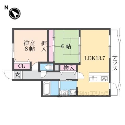 ガーデンハウス石山寺(2LDK/1階)の間取り写真