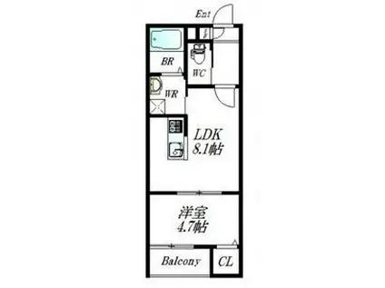 REFINO野並(1LDK/1階)の間取り写真
