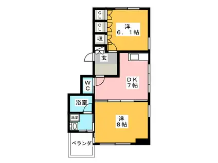ペエールエイト(2DK/1階)の間取り写真
