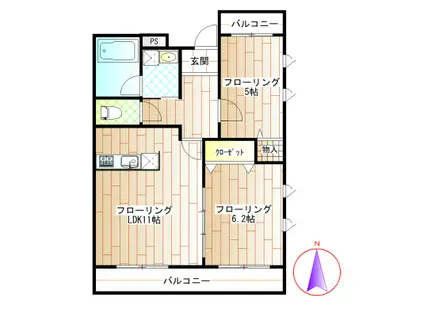 グレイス ファイン(2LDK/3階)の間取り写真
