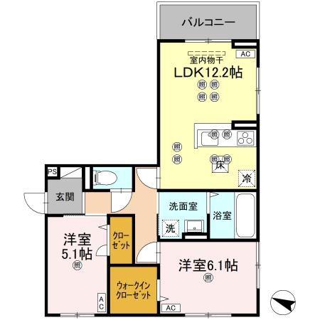 フィオーレガーデン北田宮 B(2LDK/1階)の間取り写真
