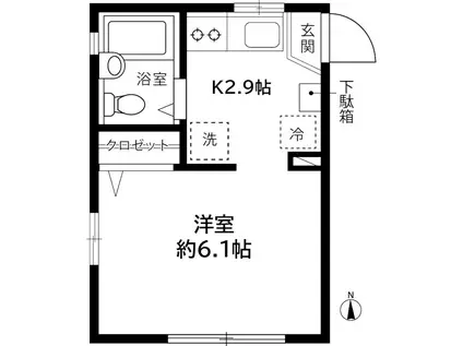 ボナール・ミクニ(1K/2階)の間取り写真