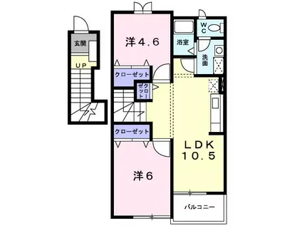 スプリング ワットB棟(2LDK/2階)の間取り写真