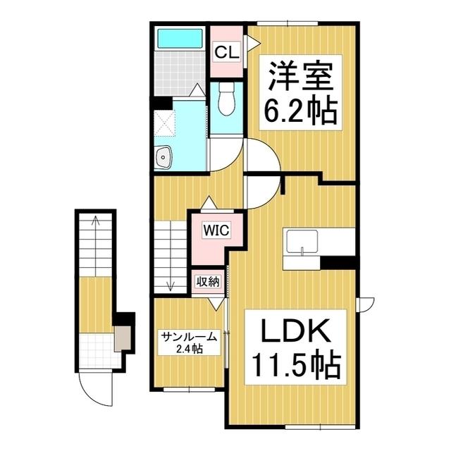 アルペン ディアハイツ(1LDK/2階)の間取り写真