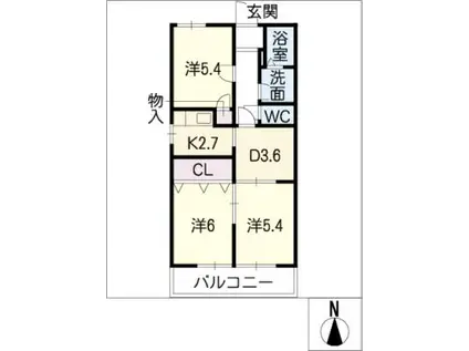 SEPHIRAながしの(3DK/1階)の間取り写真