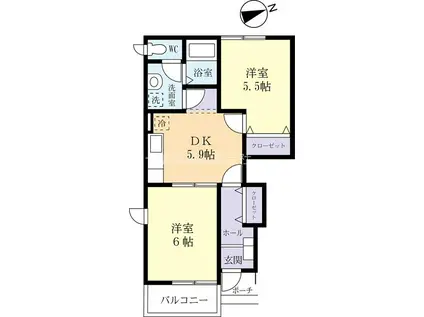 コンフィアンス A(2DK/1階)の間取り写真