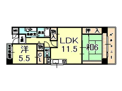 サンヴェール神戸(2LDK/5階)の間取り写真