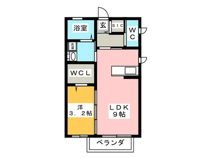 ウエストコートV(1LDK/2階)の間取り写真
