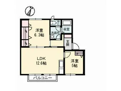 クレセントガーデン(2LDK/2階)の間取り写真