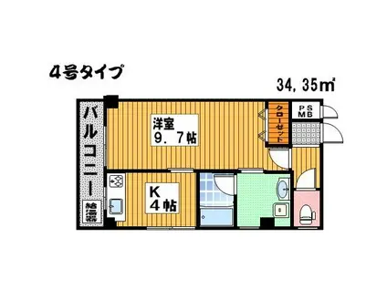 アルファKII(1K/3階)の間取り写真