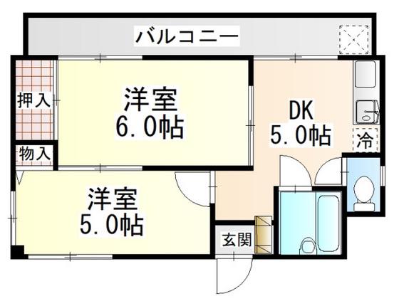 ハイム宮本(2DK/2階)の間取り写真