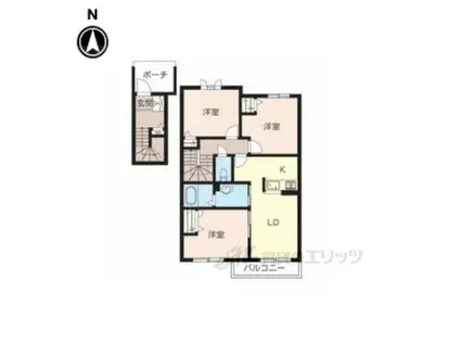 CASA大町B棟(3LDK/2階)の間取り写真