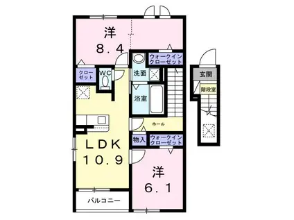 鶴ヶ島市アパート(2LDK/2階)の間取り写真