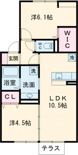 グリシナHAKUSAN(2LDK/1階)の間取り写真