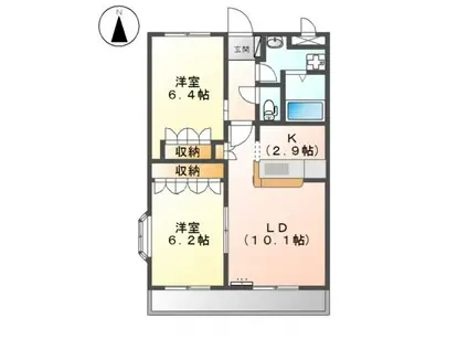 プリオールII(2LDK/2階)の間取り写真
