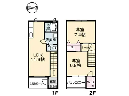 メープルコートNAKAO A棟(2LDK/1階)の間取り写真