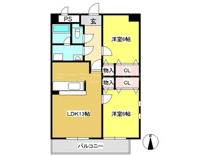 シャモニー横井(2LDK/3階)の間取り写真
