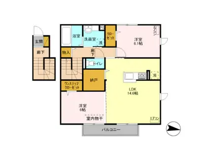 プリムヴェール十三番館(2LDK/2階)の間取り写真