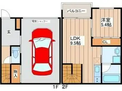 GARAGE VILLA SHIVERS B(1LDK/2階)の間取り写真