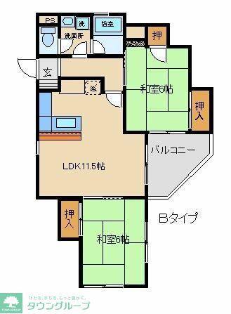 シオン桜木(2LDK/1階)の間取り写真