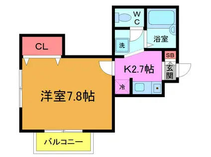ＪＲ総武線 本八幡駅 徒歩6分 3階建 築27年(1K/2階)の間取り写真