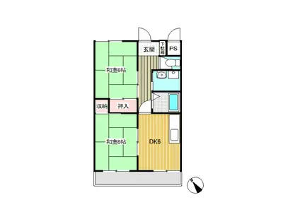 ベネフィットメゾン田園(2DK/2階)の間取り写真