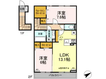 けやき 弐番館(2LDK/2階)の間取り写真