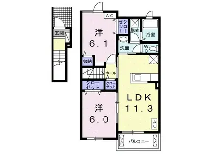 ジュネス平方(2LDK/2階)の間取り写真