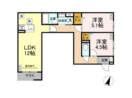 セレスティア中央 II(2LDK/1階)の間取り写真