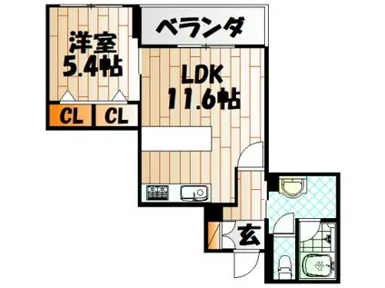 フルール・ド・ヒサノ(1LDK/4階)の間取り写真