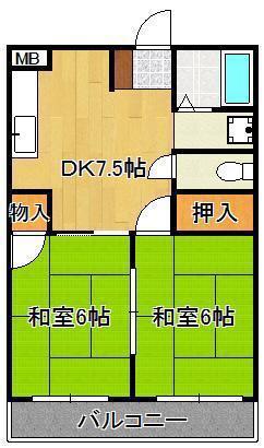 シャトレ大浦V(2DK/3階)の間取り写真