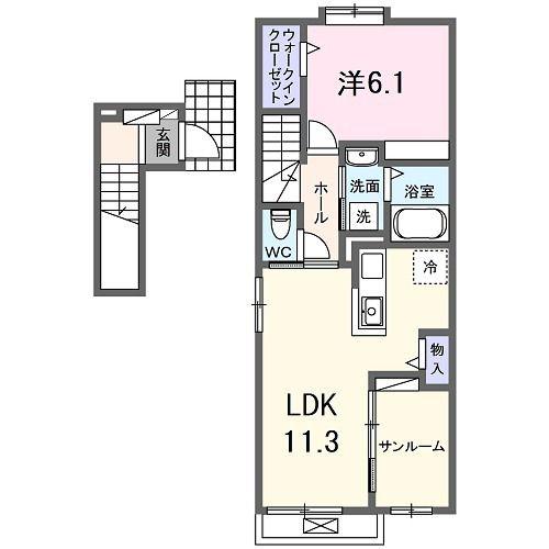 K.TRINITY(1LDK/2階)の間取り写真