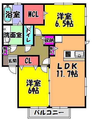 プランドールセレナA棟(2LDK/2階)の間取り写真