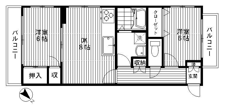 メゾンスター(2DK/3階)の間取り写真
