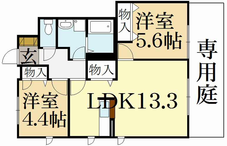 シャーメゾン花園(2LDK/1階)の間取り写真