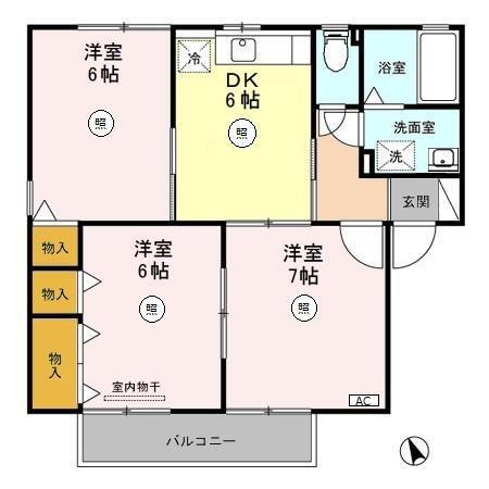 ソレアードB(3DK/2階)の間取り写真