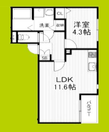 アールグレイコート庄内(1LDK/1階)の間取り写真