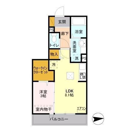 ルーヴル三橋B(1LDK/1階)の間取り写真