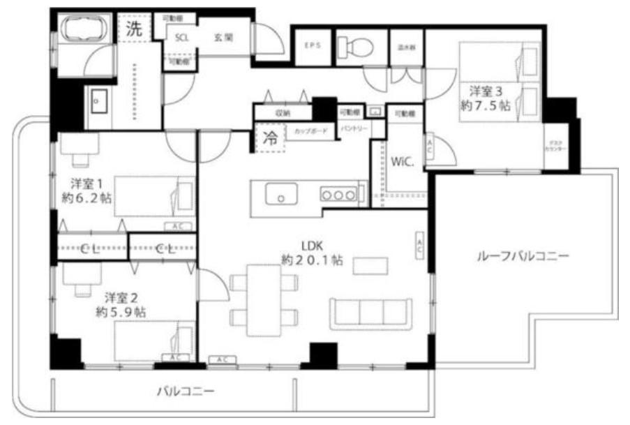 ホワイトパレス(3LDK/6階)の間取り写真