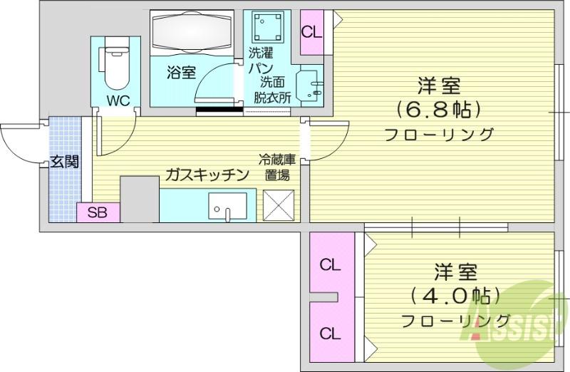 グランツァイト八幡(2K/3階)の間取り写真
