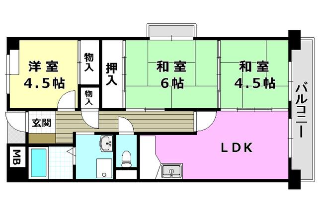 エクセレンス茨木(3DK/4階)の間取り写真