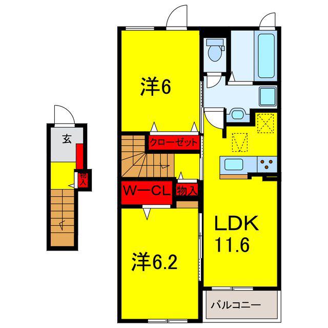 グランド II(2LDK/2階)の間取り写真