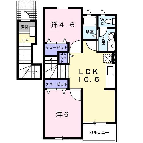 プラシード上ノ山 A(2LDK/2階)の間取り写真
