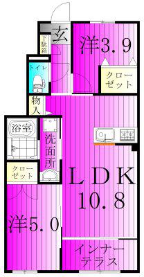 ウエストビレッヂI(2LDK/1階)の間取り写真