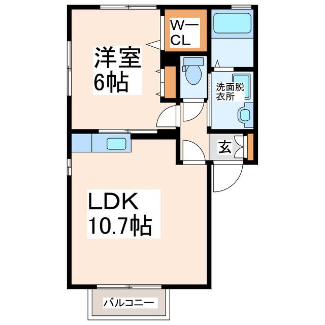 ルミエール上代B棟(1LDK/2階)の間取り写真