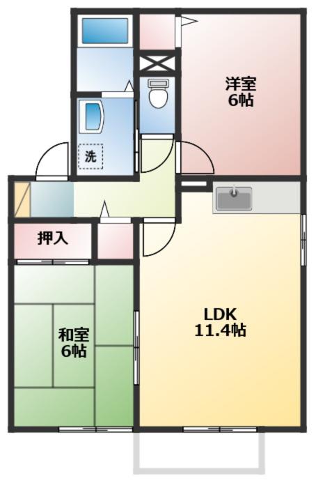 セジュール扶桑(2LDK/1階)の間取り写真