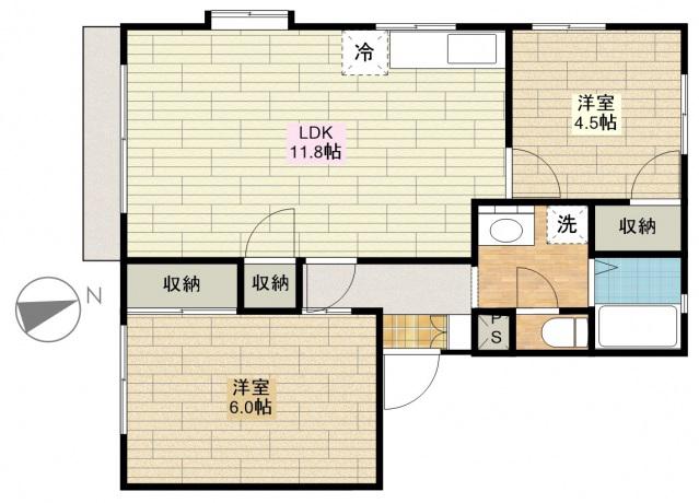 ハイネス並木B(2LDK/2階)の間取り写真