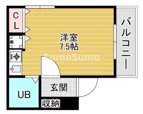 ラムール春日野道(ワンルーム/4階)の間取り写真